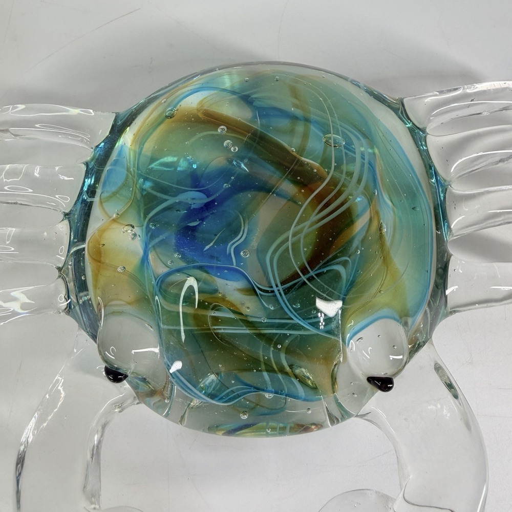 Colorful Hand Blown Glass Crab Paperweight Decor Beach Nautical Coastal Seafood - Picture 3 of 10